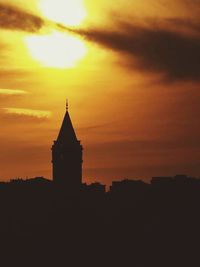 Silhouette of built structure at sunset