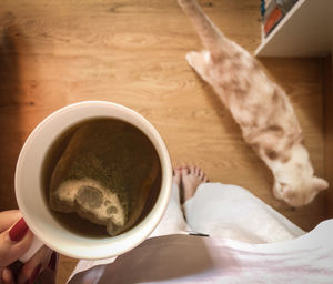 High angle view of coffee on table