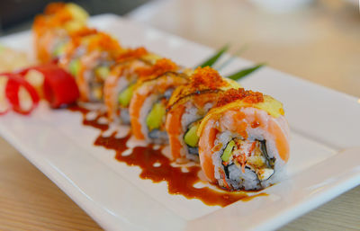 Close-up of sushi on plate