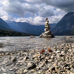 Scenic view of rocks in sea against sky