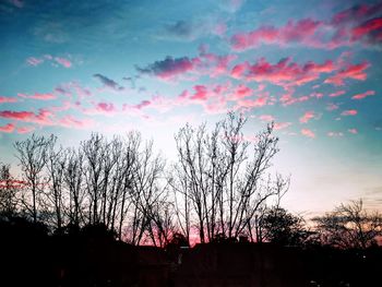 Low angle view of silhouette bare trees against sky during sunset