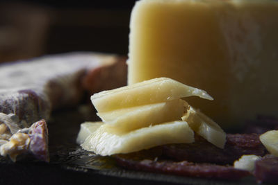 Closeup view of cheese slices