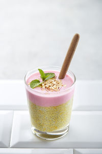 Close-up of drink in glass on table