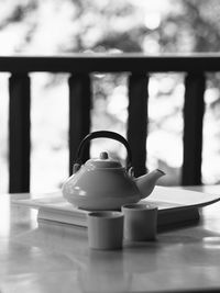 Close-up of tea cup on table