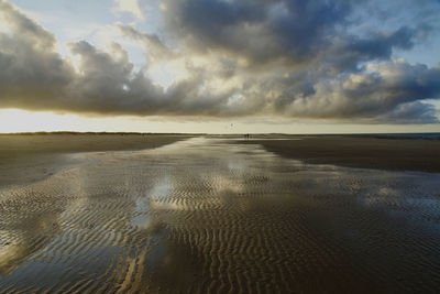 Scenic view of beach against sky during sunset