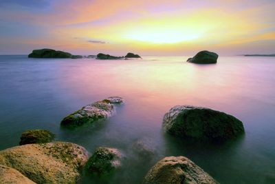 Scenic view of sea at sunset