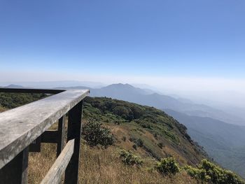 Scenic view of mountains against clear blue sky