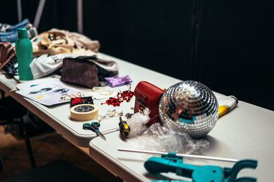 High angle view of objects on table at home