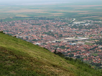 High angle view of buildings in city