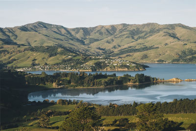 Banks peninsula braided rivers at akaroa in canterbury, new zealand.