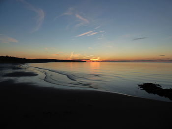 Scenic view of beach against sky during sunset