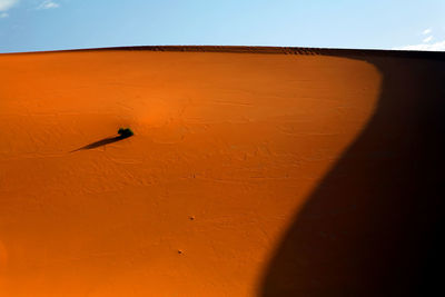 Shadow of silhouette on wall against sky