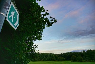 Low angle view of road sign against sky