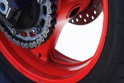 Close-up of motorcycle wheel