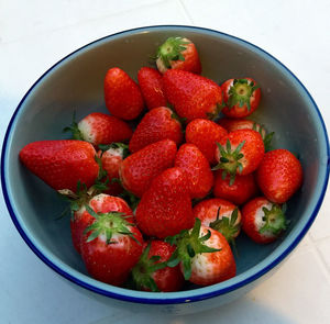 Directly above shot of strawberries in bowl