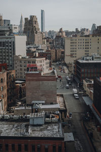 High angle view of buildings in city
