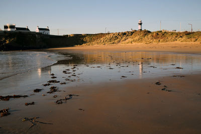 Scenic view of beach against clear sky