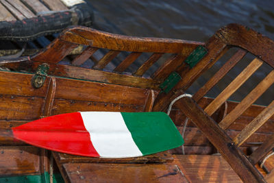 High angle view of boat moored at riverbank