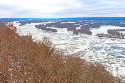 Scenic view of sea against sky during winter