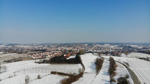 High angle view of town in winter