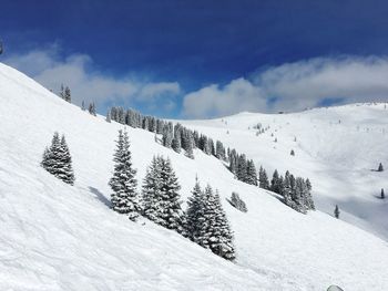 Scenic view of snow covered landscape against sky