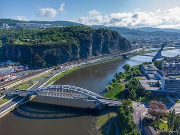 High angle view of cityscape against sky