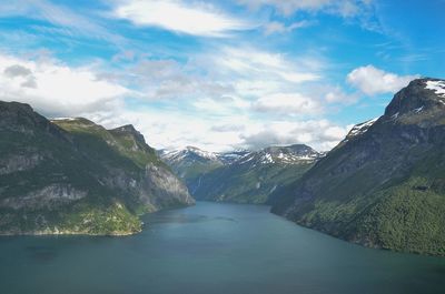 Scenic view of mountains against cloudy sky