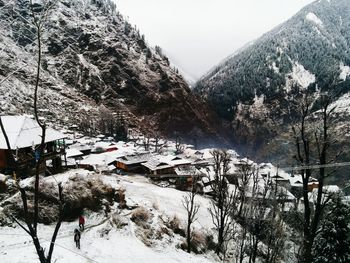 Scenic view of snow covered mountains