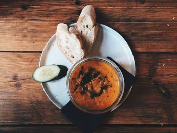 Directly above shot of food on wooden table