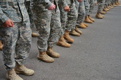 Low section of soldiers standing in a row