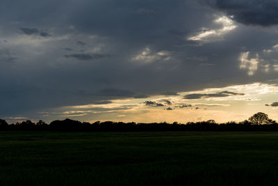 Scenic view of field against sky during sunset