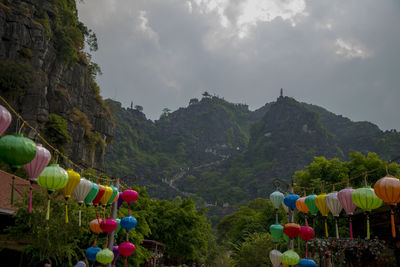 Panoramic shot of plants and mountains against sky