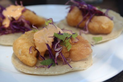 Close-up of fried prawns in plate