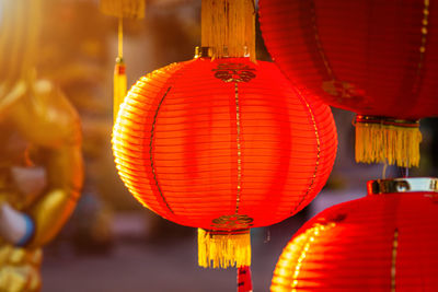 Red lanterns hanging in temple