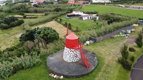 High angle view of agricultural landscape