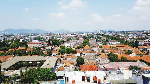 High angle view of townscape against sky