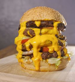 Close-up of burger on table