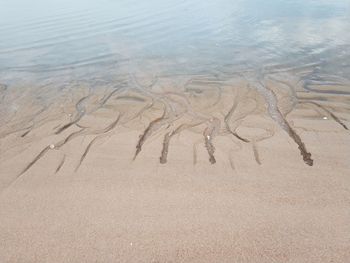High angle view of sand on beach