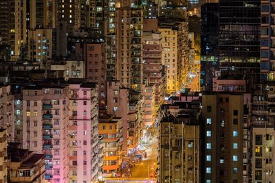 Aerial view of illuminated city at night