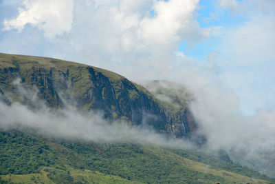 Scenic view of waterfall against sky