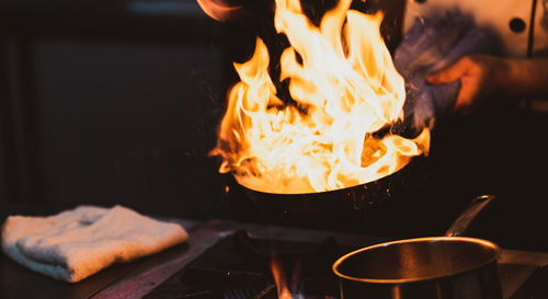 Close-up of bonfire on barbecue grill