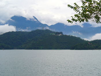 Scenic view of lake against cloudy sky