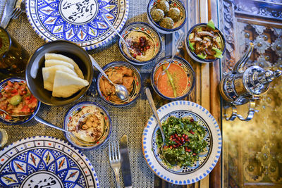 Middle eastern or arabic dishes and assorted meze,