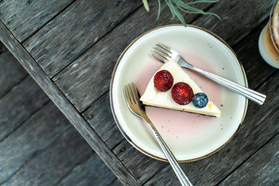 High angle view of breakfast on table