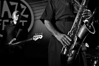 Low angle view of man playing guitar