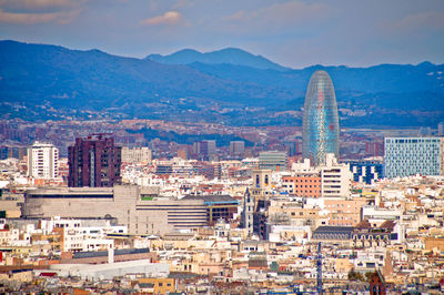 High angle view of townscape against sky, barcelona 