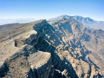 Scenic view of snowcapped mountains against clear sky