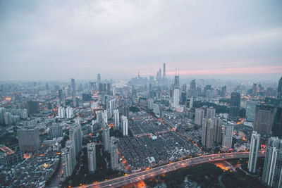 High angle view of buildings in city