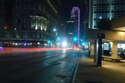 Light trails on road at night