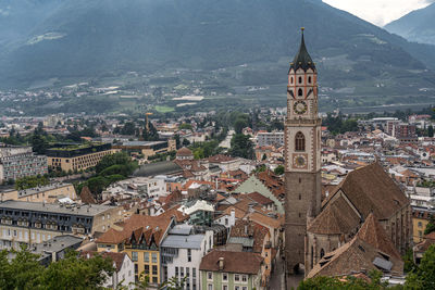 High angle view of buildings in city